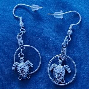 Silver Turtle Dangle Earrings